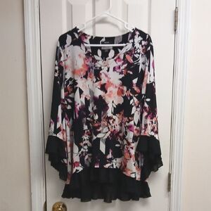 ALFANI Floral Black and Pink Women's Top Dress Top Size L